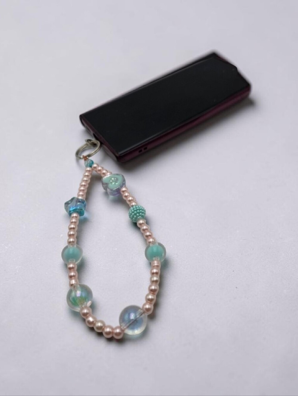 Handmade Pink and Blue Beaded Phone Charm Cute Colorful Strap Accessory